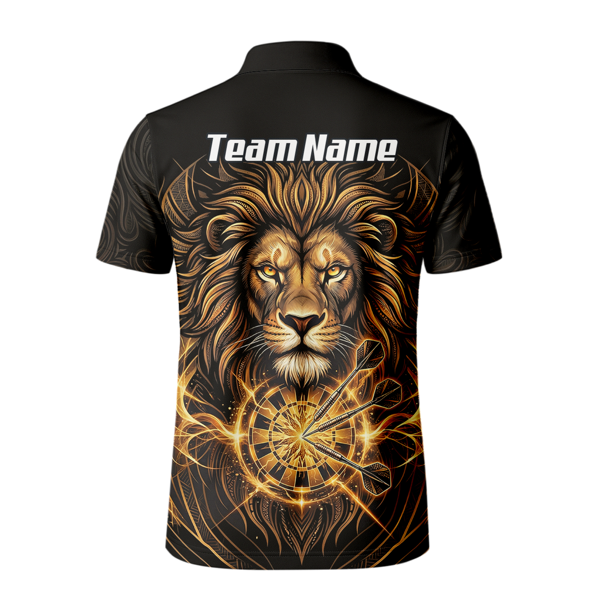 Personalised Golden Lion Dart Jersey For Men Black Gold Custom Polo Dart Shirt P5667