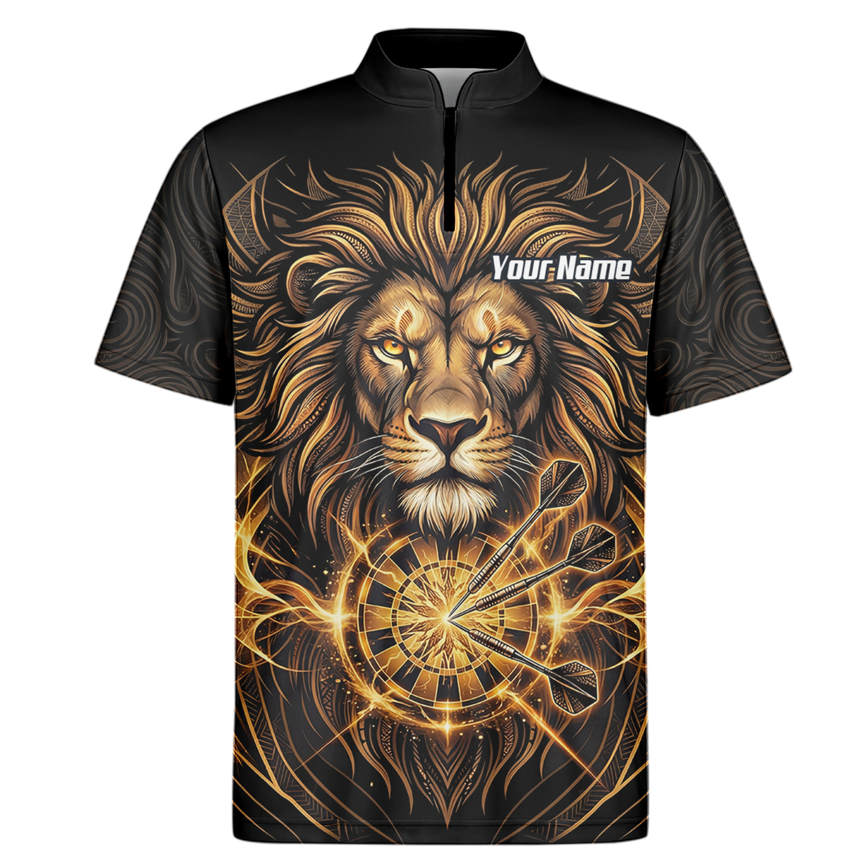 Personalised Golden Lion Dart Jersey For Men Black Gold Custom Polo Dart Shirt P5667
