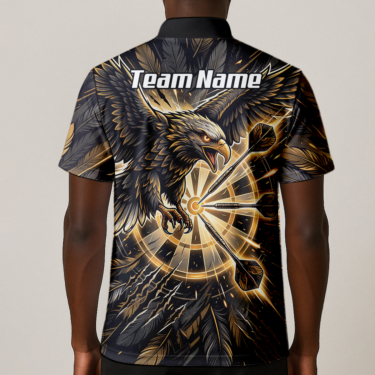 Personalised Men's Eagle Dart Jersey Custom Name & Team Darts Polo Shirt Black Gold P9080