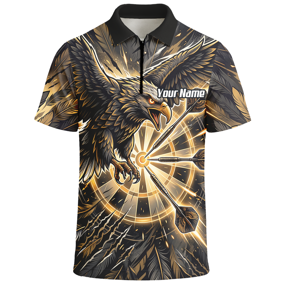 Personalised Men's Eagle Dart Jersey Custom Name & Team Darts Polo Shirt Black Gold P9080
