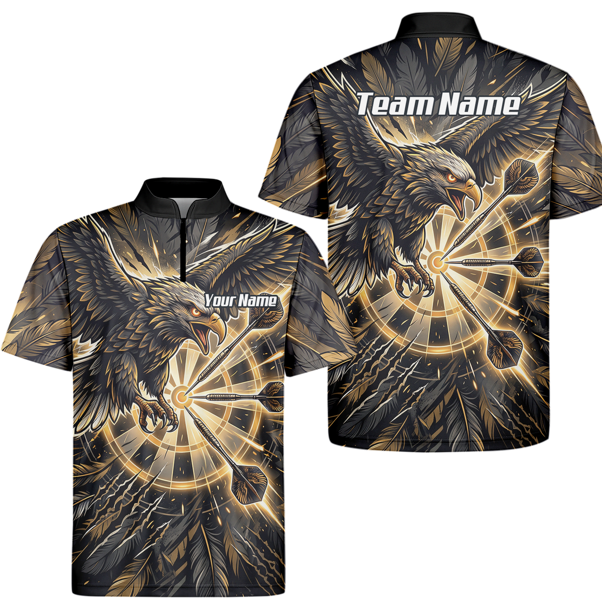 Personalised Men's Eagle Dart Jersey Custom Name & Team Darts Polo Shirt Black Gold P9080