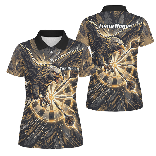Personalised Women's Eagle Dart Jersey Custom Name & Team Darts Polo Shirt Black Gold P9080