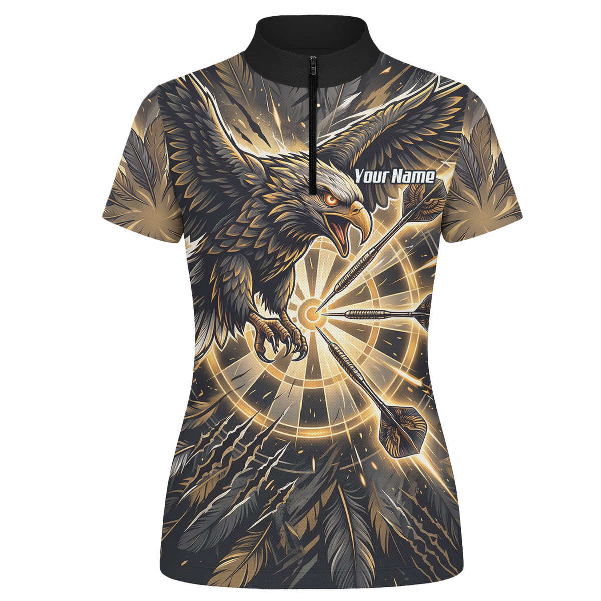 Personalised Women's Eagle Dart Jersey Custom Name & Team Darts Polo Shirt Black Gold P9080