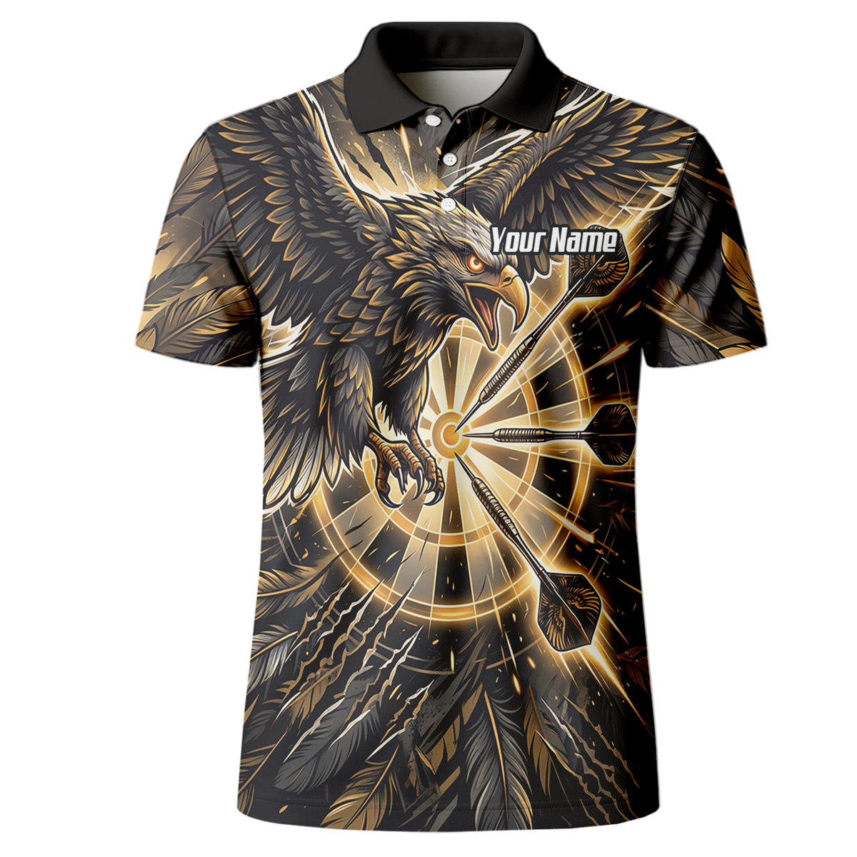 Personalised Men's Eagle Dart Jersey Custom Name & Team Darts Polo Shirt Black Gold P9080