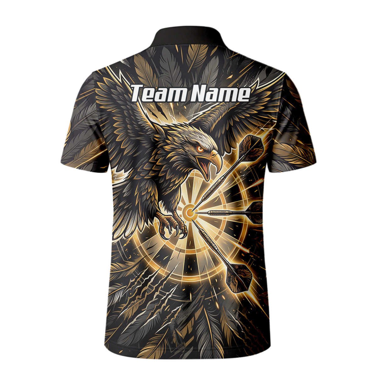 Personalised Men's Eagle Dart Jersey Custom Name & Team Darts Polo Shirt Black Gold P9080