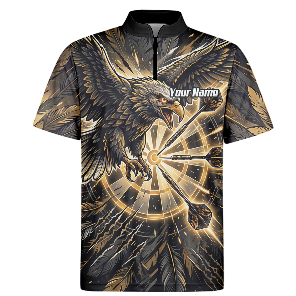 Personalised Men's Eagle Dart Jersey Custom Name & Team Darts Polo Shirt Black Gold P9080
