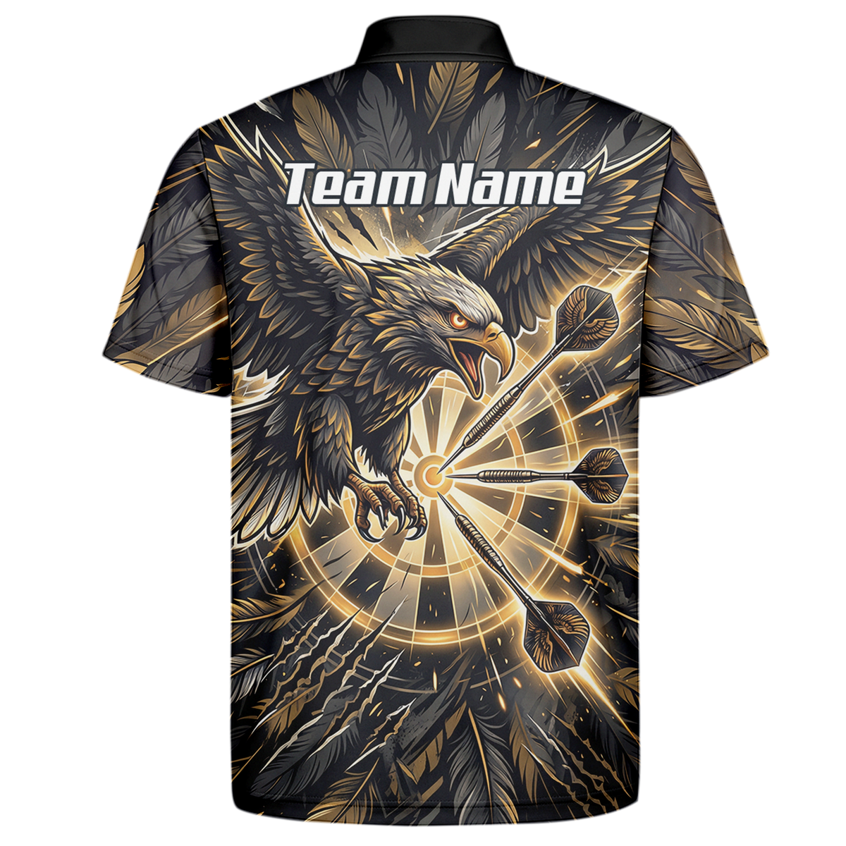 Personalised Men's Eagle Dart Jersey Custom Name & Team Darts Polo Shirt Black Gold P9080
