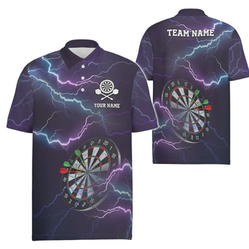 Men's Darts Polo Shirt with Thunder and Lightning, Dart Jersey for Men - Purple C5131