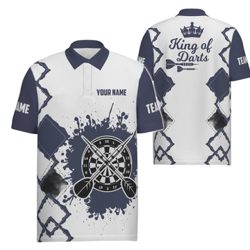 Custom Cool Darts Polo Shirt for Men in Navy Blue and White, King of Darts, Tailored Darts Jersey O983