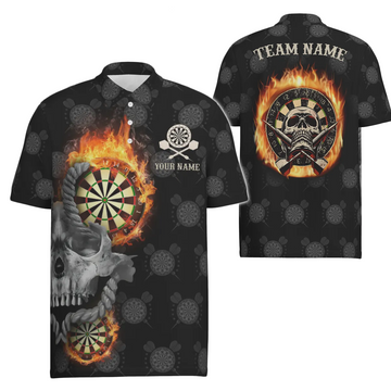 Men's Darts Polo Shirt with Flame Skull, Crazy Darts Jersey for Men J2483