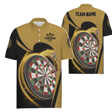 Men's Darts Polo Shirt with Cool Light Effect - Personalized Yellow and Black Darts Jersey for Men T282