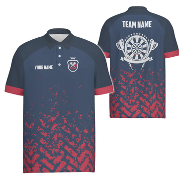 Men's Darts Polo Shirt in Blue and Red - Dart Team Shirt for Men - Dart Jersey h6662