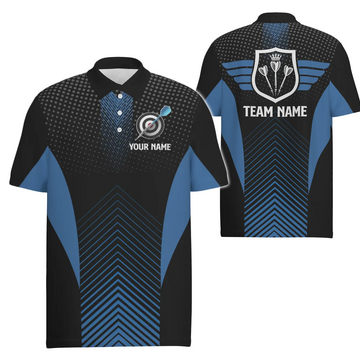 Men's Polo Shirt - Black and Blue Geometric Design - Cool Darts Shirt for Men - Darts Jersey G742