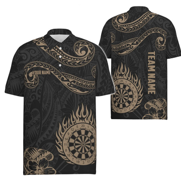 Golden Hawaiian Tribal Flame Darts Polo Shirt for Men - Personalized Dart Jerseys (Y732)
