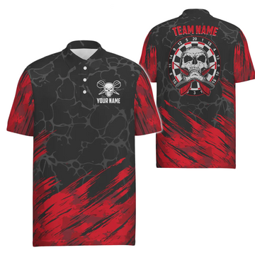 3D Skull Men's Darts Polo Shirt - Red Black Dart Jerseys for Men H6162