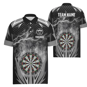 Black & White Thunder Flame Men's Polo Shirt - Dart Shirt for Men - Dart Jerseys Q419