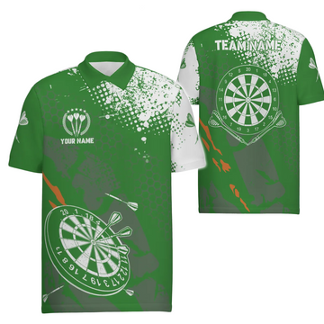 Men's Darts Polo Shirt - Retro Green and White Pattern, Dart Team Jerseys for Men A103