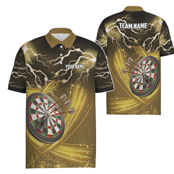 Men's Darts Polo Shirt with Thunder and Lightning, Dart Jersey for Men - Yellow E531
