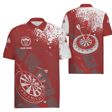 Custom Men's Dart Polo Shirt - Retro Red and White Pattern - Dart Team Jerseys for Men B987