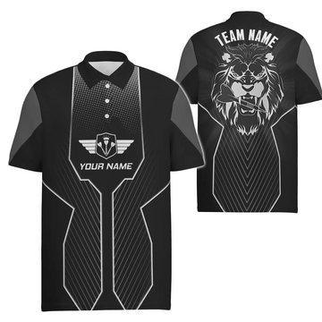 Black Men's Dart Custom Polo Shirt with Lion Design, Cool Dart Team Jersey, Dart Gifts Z753