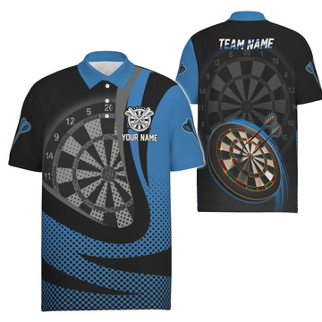 Black and Blue 3D Men's Darts Polo Shirt - Cool Darts Team Jersey for Men x189 blue
