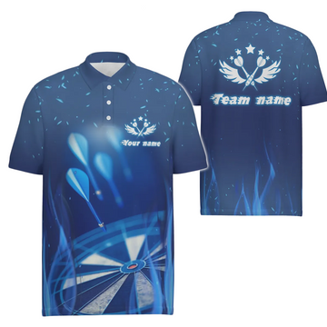 Dartpoloshirt voor heren met blauw vlam- en sterontwerp - Cool Dart Jersey voor heren V481