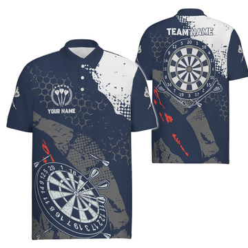 Retro dartpoloshirt voor heren met marineblauw en wit patroon - Ideal Dart Team Jersey W767