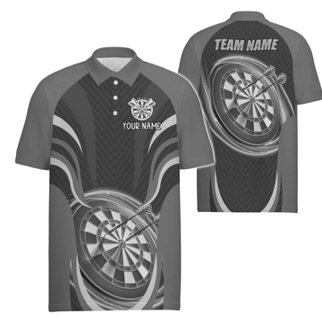 Men's Darts Polo Shirt in Black and Grey - Customised Cool Dart Shirt for Men - Darts Jersey D675