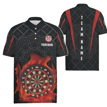 Men's Dart Polo Shirt with Celtic Pattern and Flames | Dart Shirt for Men | y565