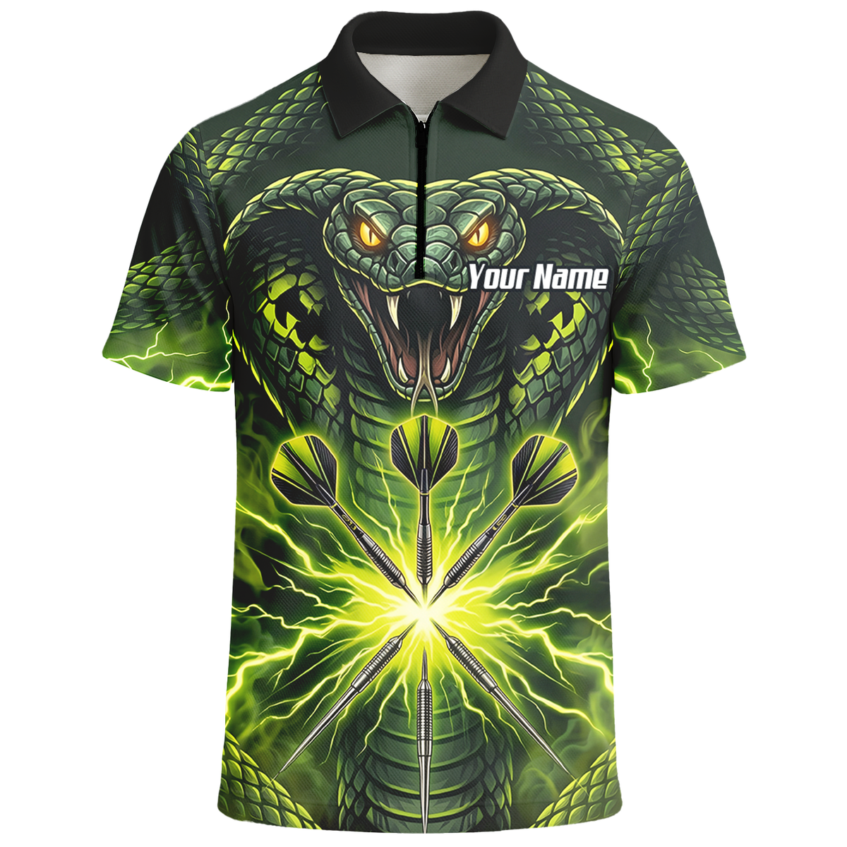 Personalised Green Cobra Snake Dart Jersey for Men Custom Lightning Graphic Dart Polo Shirt Q1658