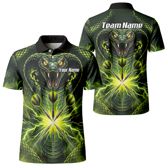 Personalised Green Cobra Snake Dart Jersey for Men Custom Lightning Graphic Dart Polo Shirt Q1658