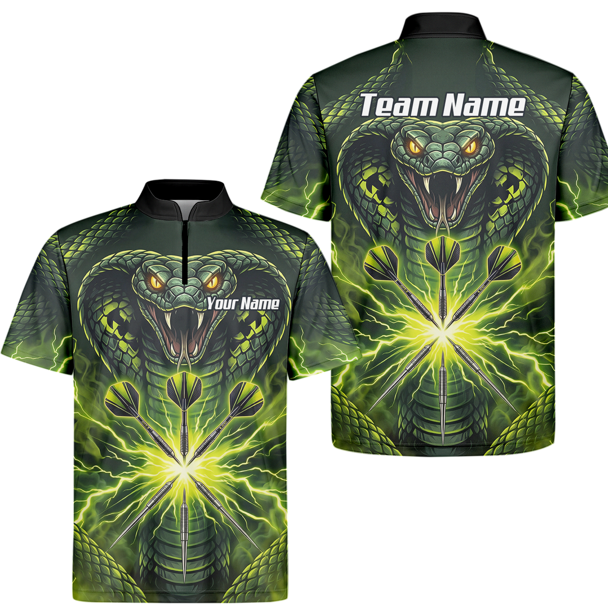 Personalised Green Cobra Snake Dart Jersey for Men Custom Lightning Graphic Dart Polo Shirt Q1658