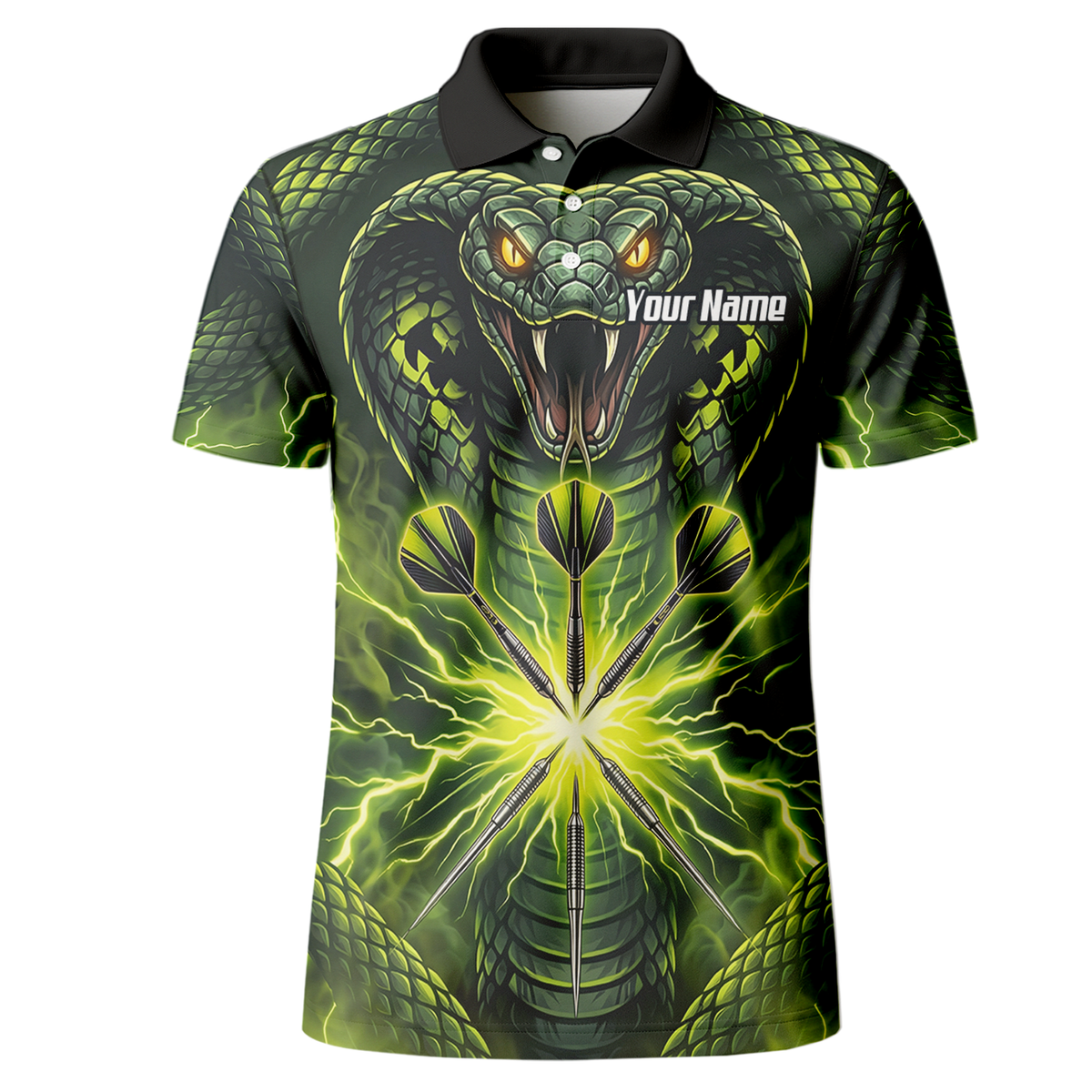 Personalised Green Cobra Snake Dart Jersey for Men Custom Lightning Graphic Dart Polo Shirt Q1658