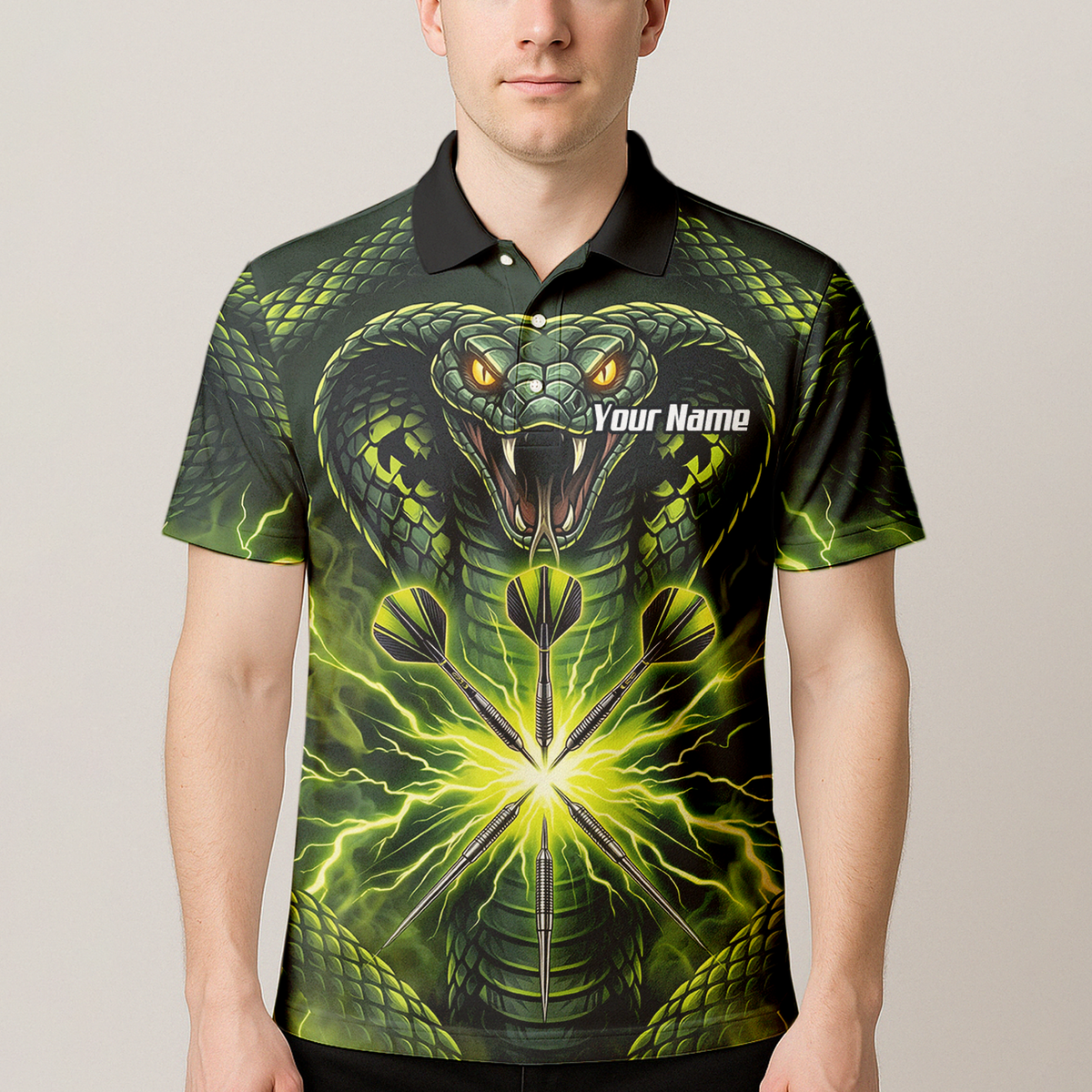 Personalised Green Cobra Snake Dart Jersey for Men Custom Lightning Graphic Dart Polo Shirt Q1658