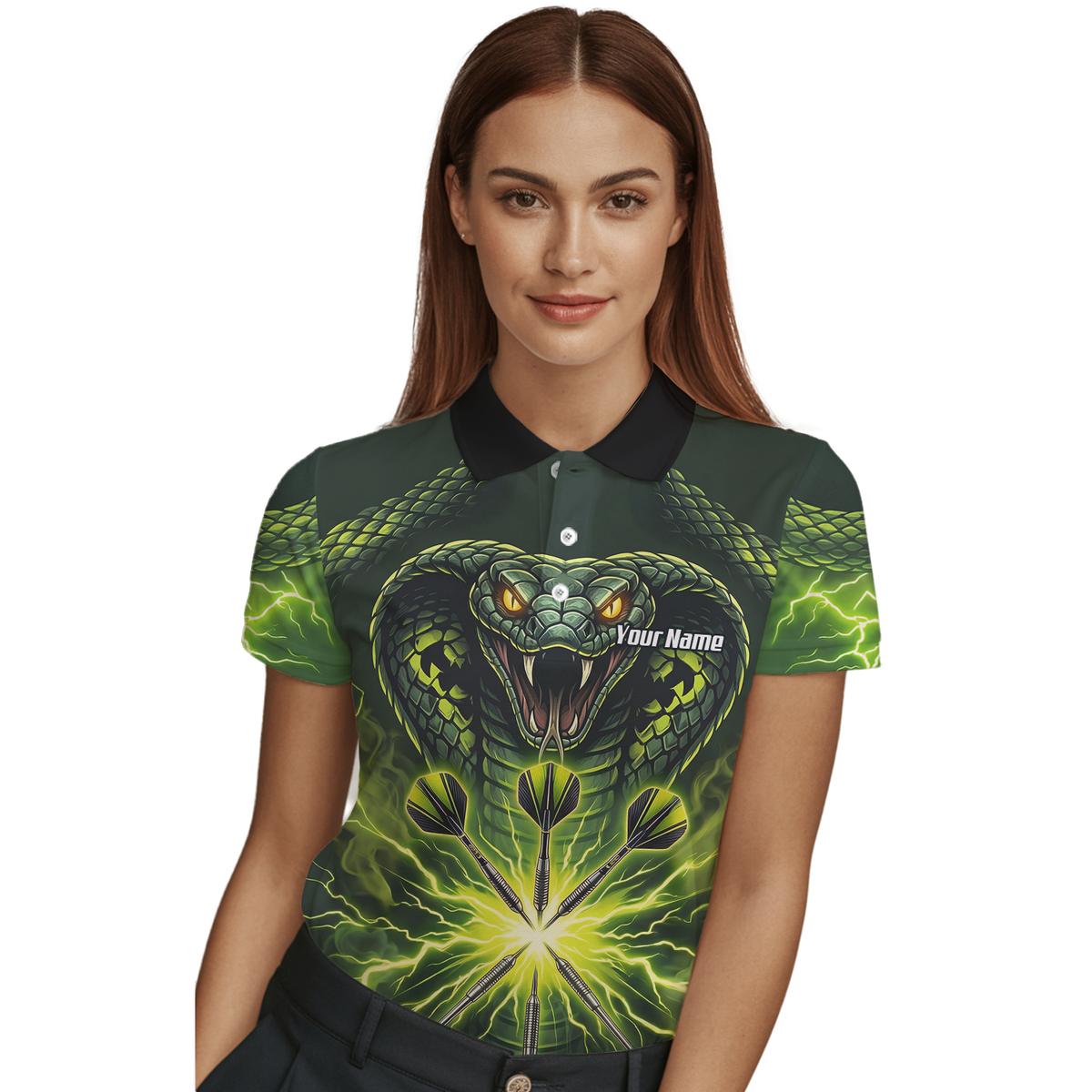 Personalised Green Cobra Snake Dart Jersey for Women Custom Lightning Graphic Dart Polo Shirt Q1658
