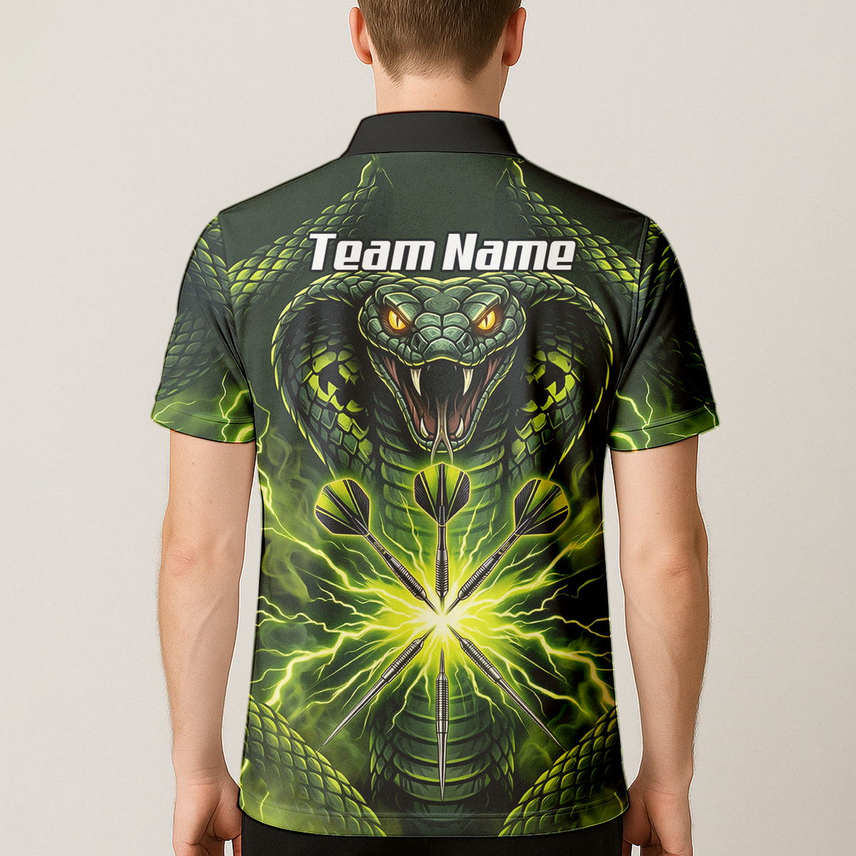 Personalised Green Cobra Snake Dart Jersey for Men Custom Lightning Graphic Dart Polo Shirt Q1658