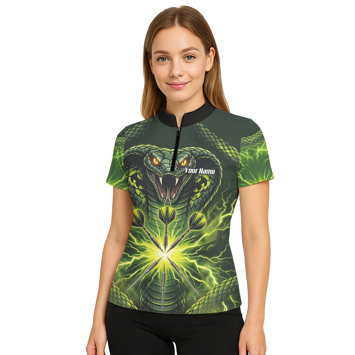 Personalised Green Cobra Snake Dart Jersey for Women Custom Lightning Graphic Dart Polo Shirt Q1658