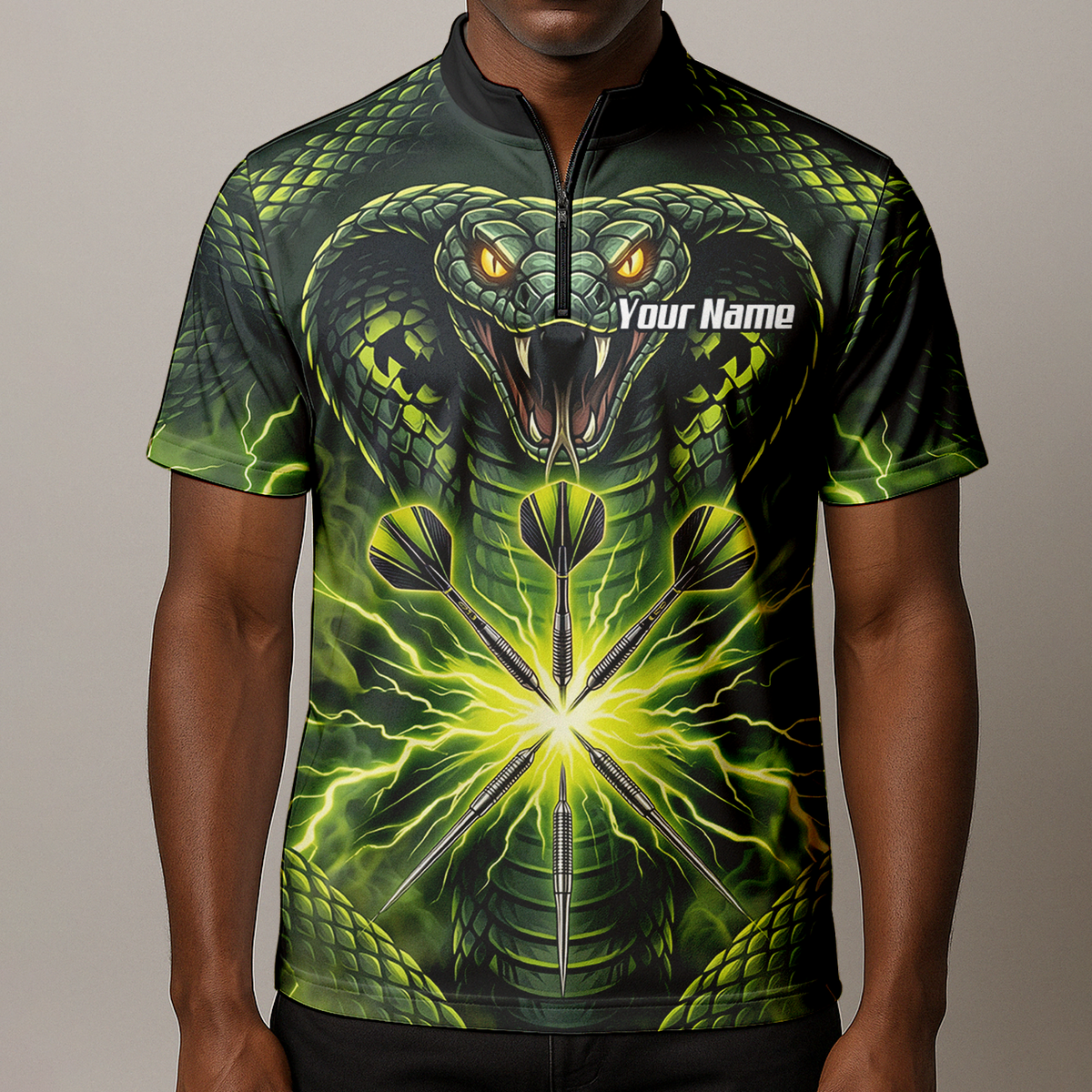 Personalised Green Cobra Snake Dart Jersey for Men Custom Lightning Graphic Dart Polo Shirt Q1658