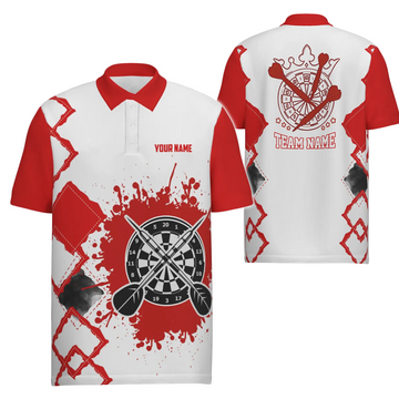 Men's Darts Polo Shirt - Red and White, Team Darts Jersey for Men - R489