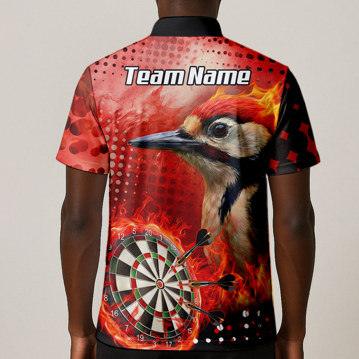 Personalised Fire Woodpecker Dart Jersey Polo and Zipper Red Black For Men R5006