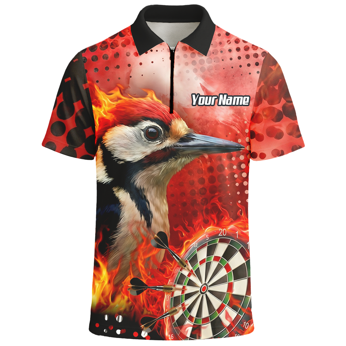 Personalised Fire Woodpecker Dart Jersey Polo and Zipper Red Black For Men R5006 - Polo -w Zipper Yes
