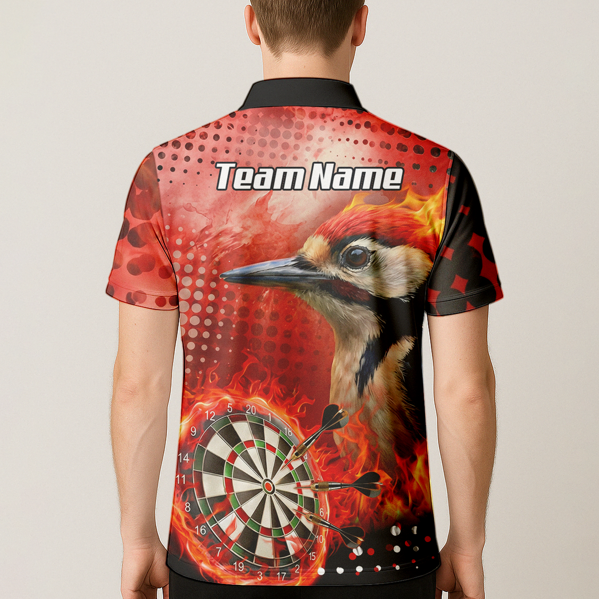 Personalised Fire Woodpecker Dart Jersey Polo and Zipper Red Black For Men R5006