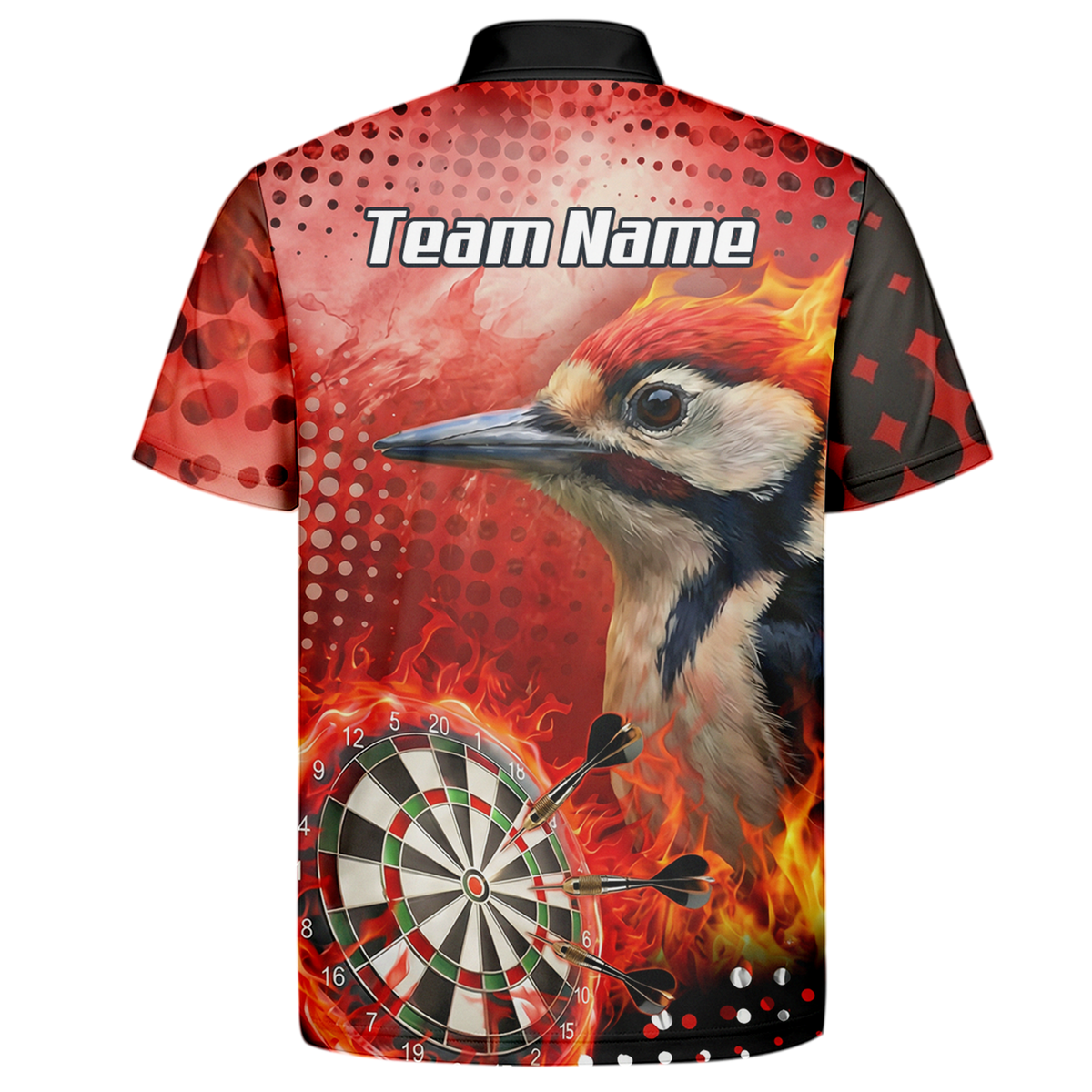 Personalised Fire Woodpecker Dart Jersey Polo and Zipper Red Black For Men R5006