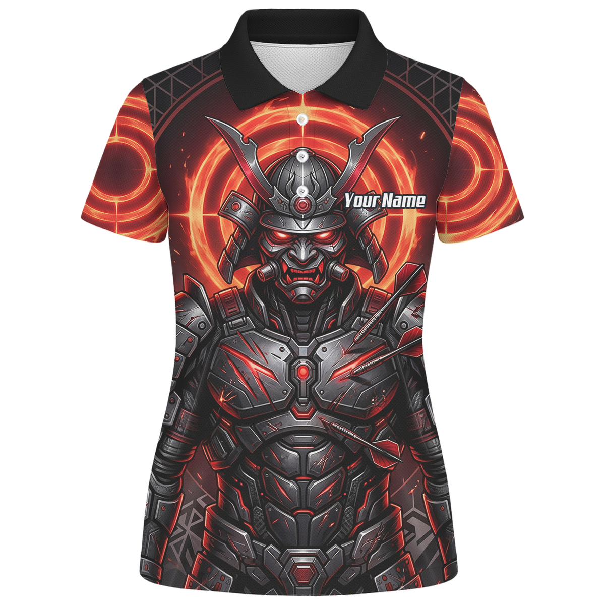 Personalised Samurai Dart Jersey for Women, Custom Red and Black Cyberpunk Darts Shirt, Darts Polo with Name R5691