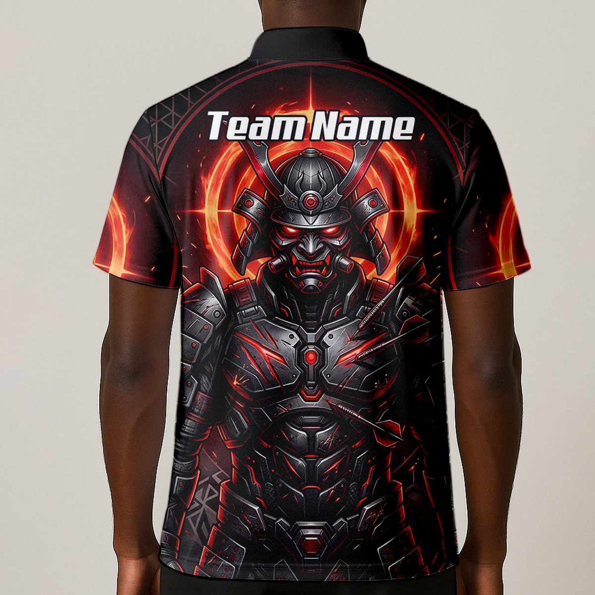 Personalised Samurai Dart Jersey for Men, Custom Red and Black Cyberpunk Darts Shirt, Darts Polo with Name R5691