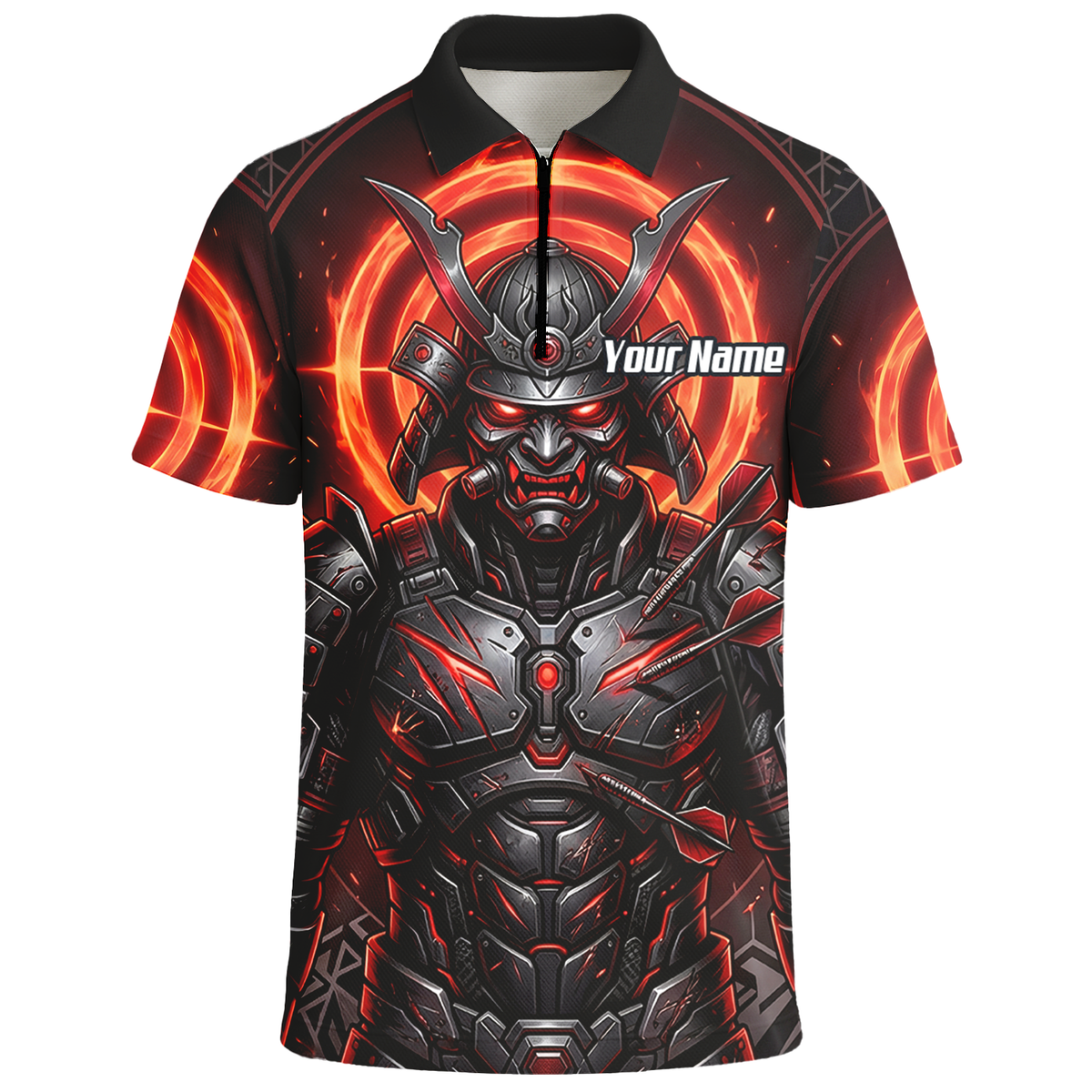 Personalised Samurai Dart Jersey for Men, Custom Red and Black Cyberpunk Darts Shirt, Darts Polo with Name R5691