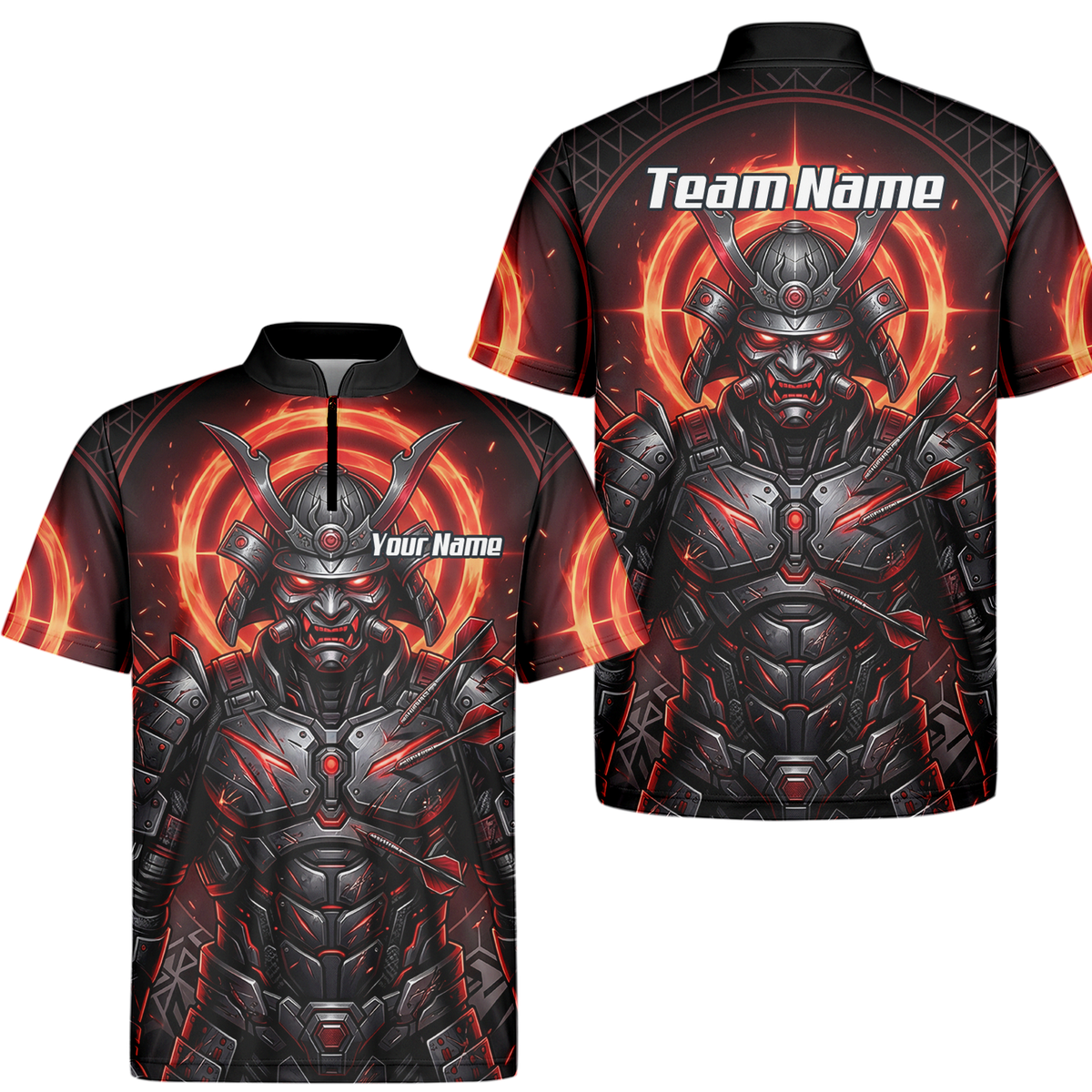 Personalised Samurai Dart Jersey for Men, Custom Red and Black Cyberpunk Darts Shirt, Darts Polo with Name R5691