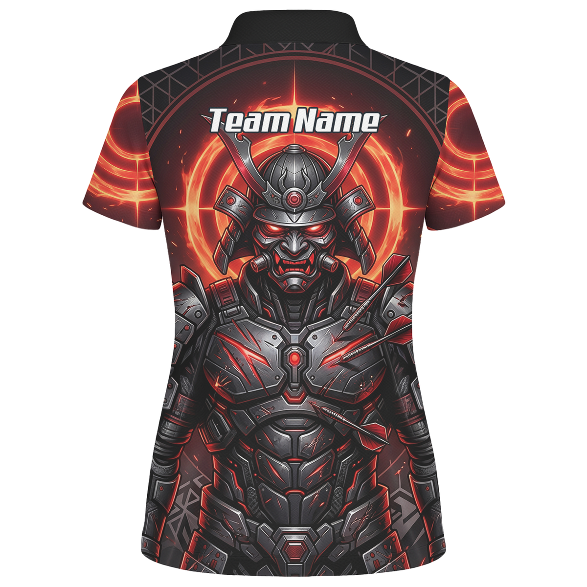 Personalised Samurai Dart Jersey for Women, Custom Red and Black Cyberpunk Darts Shirt, Darts Polo with Name R5691