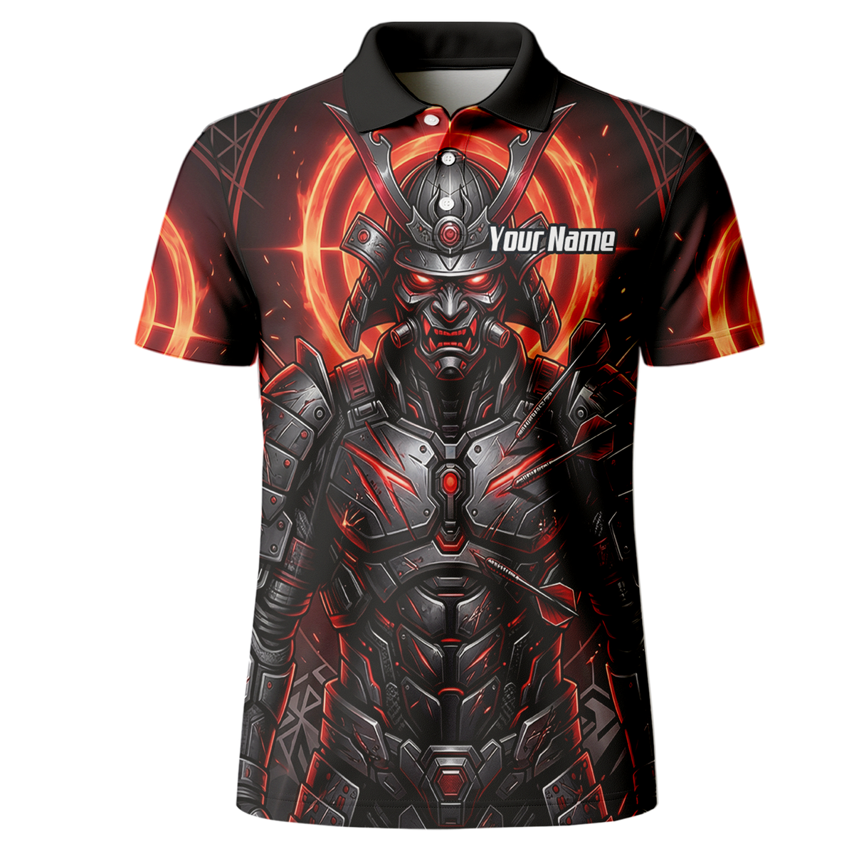 Personalised Samurai Dart Jersey for Men, Custom Red and Black Cyberpunk Darts Shirt, Darts Polo with Name R5691