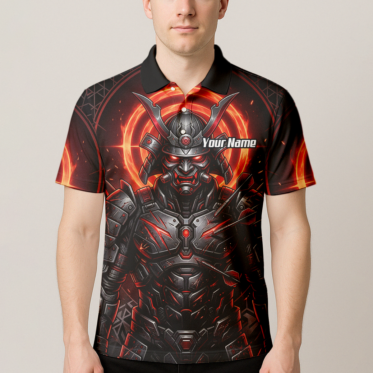 Personalised Samurai Dart Jersey for Men, Custom Red and Black Cyberpunk Darts Shirt, Darts Polo with Name R5691